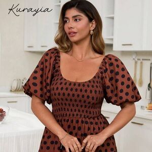 SHEIN Rust and Black Polka Dot Midi Dress